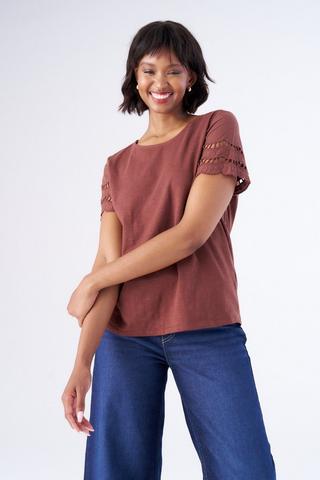 BOXY TOP ANGLAISE SLEEVE BROWN