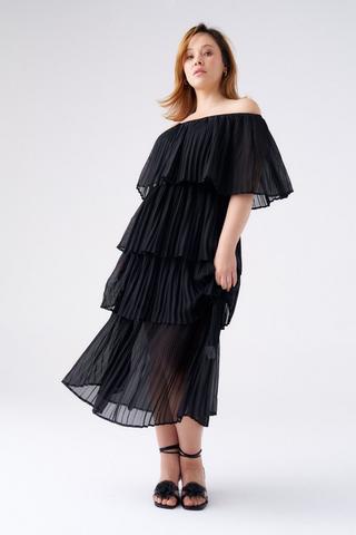 CHIFFON TIERED LAYERED DRESS BLACK
