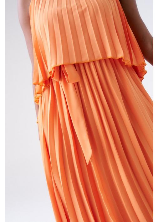CHIFFON PLEATED MAXI DRESS - M - Burnt Orange | MILADYS