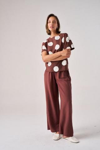 LINEN BLEND PANTS CHOCOLATE BROWN