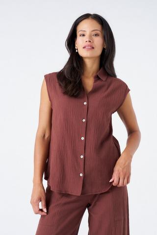 WASHER COTTON SHIRT CHOC BROWN