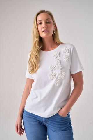 FLOWER TRIM TEE WHITE