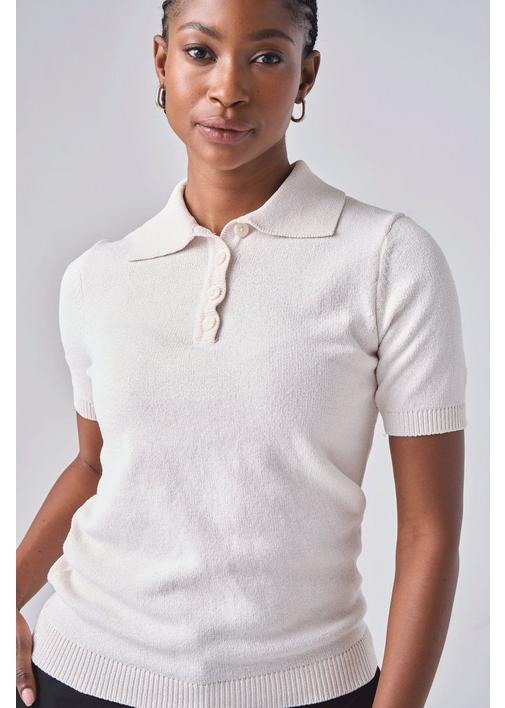 COLLARED KNIT TOP CREAM - L - Cream | MILADYS