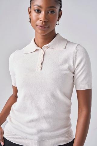 COLLARED KNIT TOP CREAM