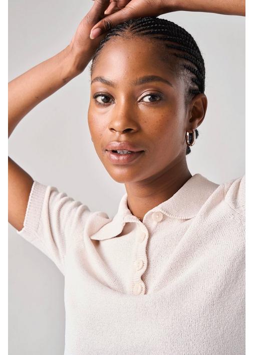 COLLARED KNIT TOP CREAM - L - Cream | MILADYS