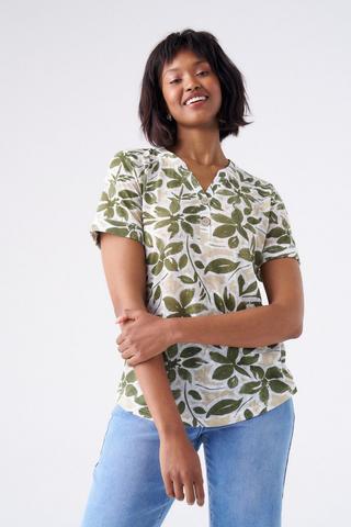 LEAF PRINT HENLEY TOP