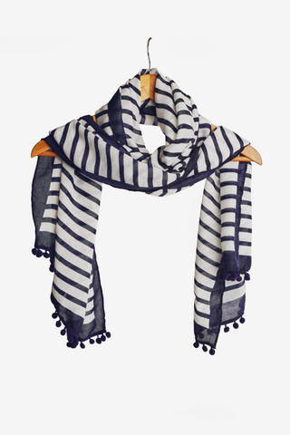 STRIPE SCARF WITH POM POMS