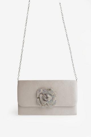DIAMANTE FLOWER CLUTCH BAG