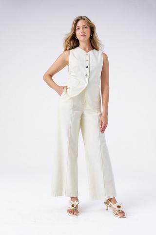 LINEN BLEND STRAIGHT LEG PANTS YELLOW