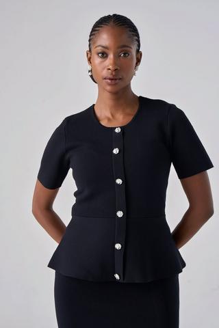 KNIT PEPLUM TOP BLACK