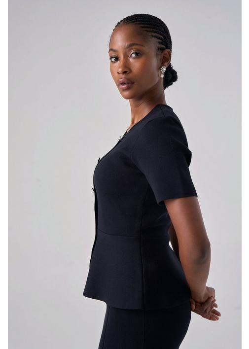 KNIT PEPLUM TOP BLACK - XXL - Black | MILADYS