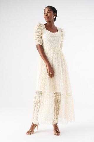 MESH FIT AND FLARE DRESS