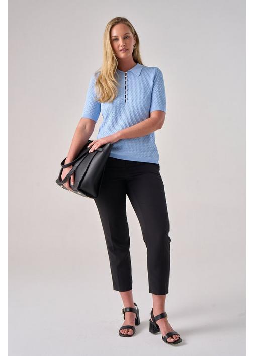 COLLARED KNIT TOP BLUE - XXL - Baby Blue | MILADYS