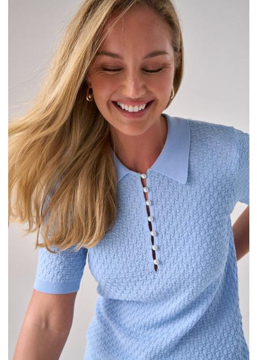 COLLARED KNIT TOP BLUE - XXL - Baby Blue | MILADYS