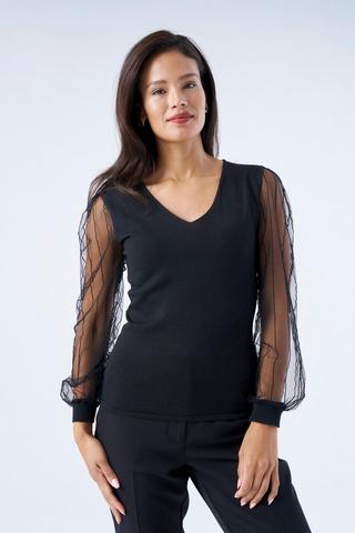 SHEER SLEEVES TOP BLACK