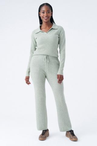 RIBBED WIDELEG PANTS SAGE