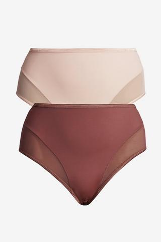 2 PACK HIGH CUT PANTIES WITH MESH DETAIL