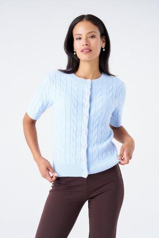 SHORT SLEEVE KNIT CARDIGAN BLUE