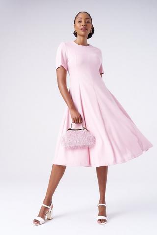LINEN BLEND FIT AND FLARE DRESS