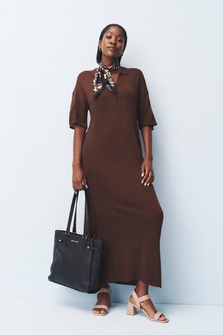 KNIT DRESS CHOCOLATE BROWN