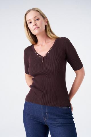 KNIT TOP CHOC BROWN