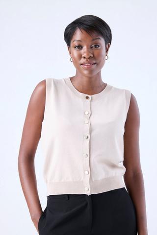 SLEEVELESS CARDIGAN STONE