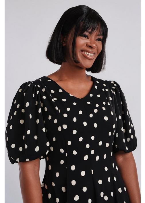fit and flare polka dot dress SATIN POLKA DOT FIT AND FLARE DRESS M
