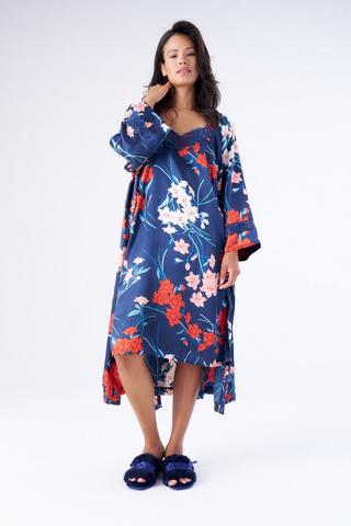 SATIN FLORAL PRINT GOWN