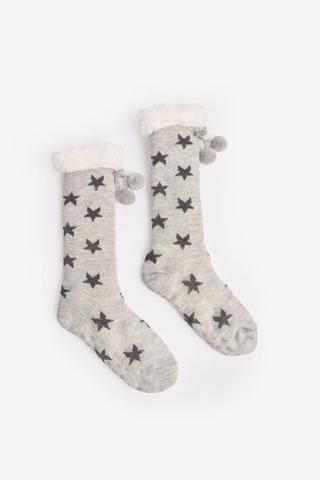 TEXTURED BOOT SOCK GREY STARS-4-7