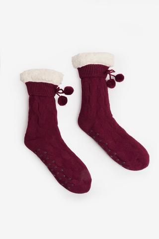 TEXTURED BOOT SOCK PLUM-4-7