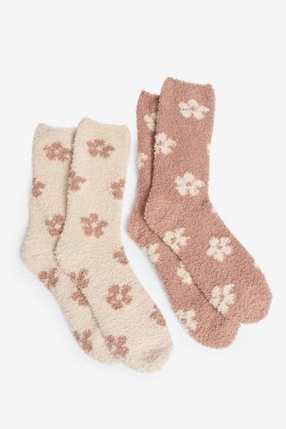 2 PACK FLUFFY SOCKS NATURAL FLOWERS