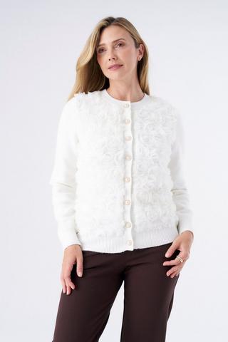 CREAM ROSE DETAIL CARDIGAN