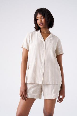 LINEN BLEND BUTTON THROUGH SLEEP SET
