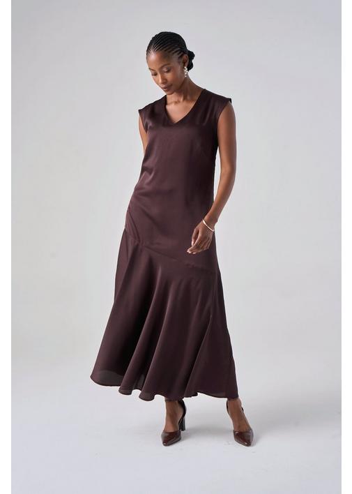 SATIN DRESS CHOCOLATE BROWN - 87 - Chocolate | MILADYS