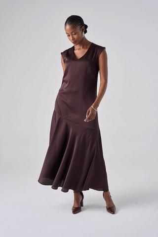 SATIN DRESS CHOCOLATE BROWN