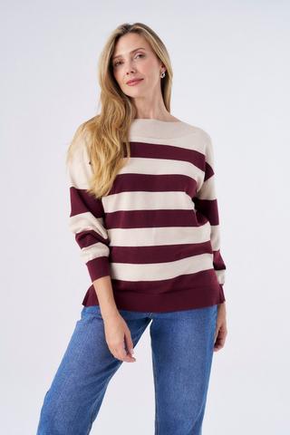 KNIT PULLOVER BURGUNDY STRIPE