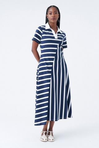 STRIPE COLLARED DRESS NAVY