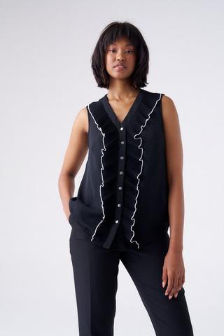 SLEEVELESS RUFFLE BLOUSE BLACK