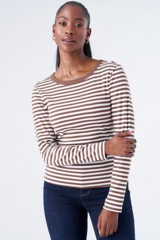STRIPE RIB TEE BROWN