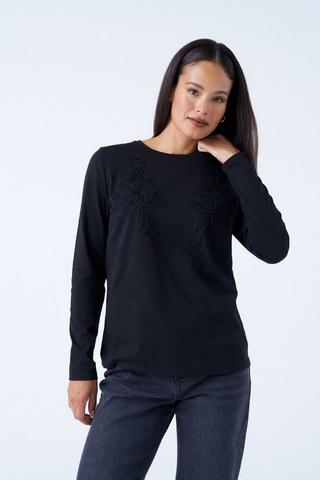 EMBROIDERED COTTON TEE BLACK
