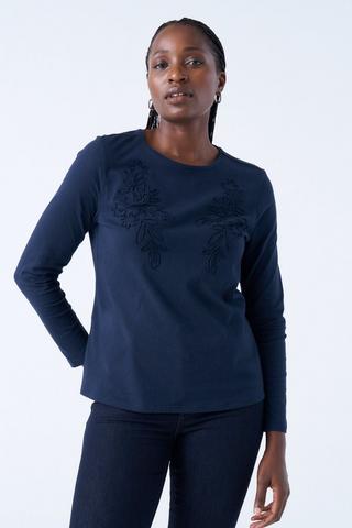 EMBROIDERED COTTON TEE NAVY