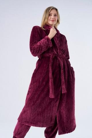EMBOSSED CORAL FLEECE GOWN PLUM