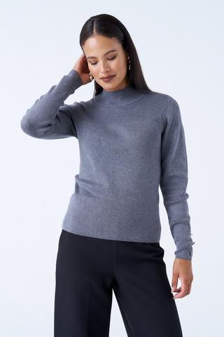 FUNNEL NECK KNIT TOP CHARCOAL