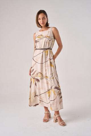 FLORAL COLUMN DRESS WITH BELT