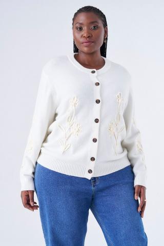 EMBROIDERED WHITE KNIT CARDIGAN