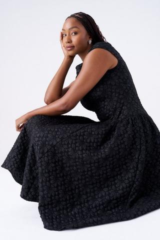 JACQUARD FIT AND FLARE DRESS