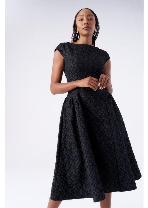 JACQUARD FIT AND FLARE DRESS - 127 - Black | MILADYS