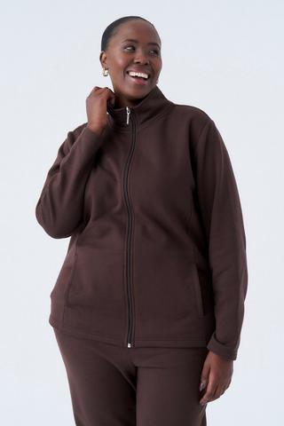 FLEECE ZIP THROUGH JACKET BROWN