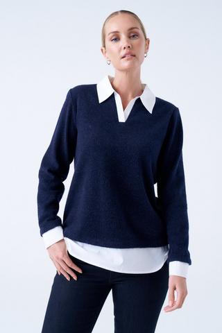 TEXTURE TWOFER TOP NAVY