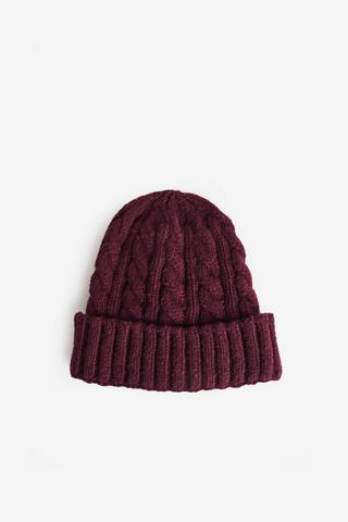 CABLE KNIT BEANIE BURGUNDY